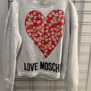 Love Moschino Gray Top with Floral Red Heart
